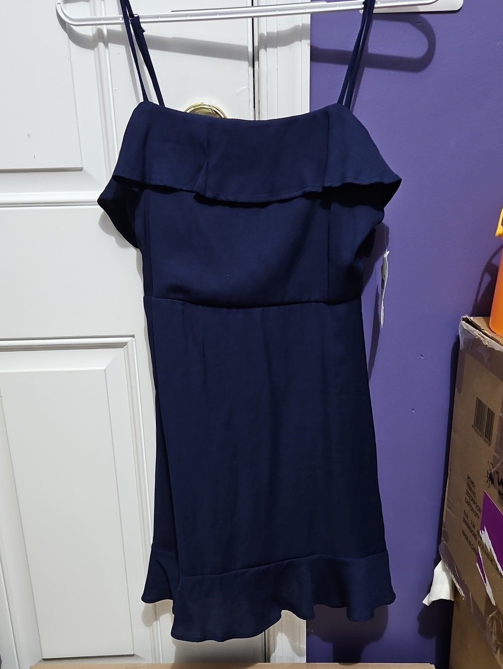 NEW Altar'd State Navy Ruffle-Trim Mini Dress